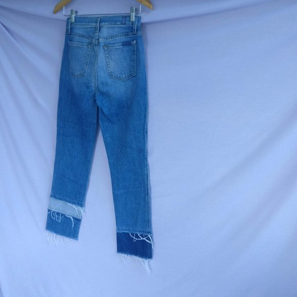 7fam Highrise Patchwork Raw hem Blue Jean 24w +MEASUREMENTS  Material: 98%Cotton - Picture 3 of 10